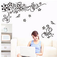 Наклейки інтер'єрні з квітами та метеликами 50 на 70 см чорний