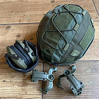 Балістичний шолом NTS Fast USA NIJ IIIA олива з навушниками та чебурашка