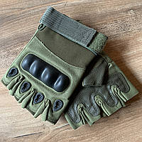 Рукавички тактичні із захистом кістяшок напівпалець олива XL