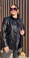 Демісезонна жіноча шкіряна куртка великих розмірів чорна, 50 994
