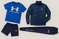 Спортивний чоловічий костюм четвірка з футболкою, брюками+кофта темно-синій, 56 104-1
