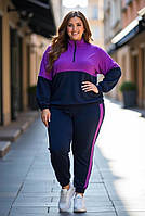 Спортивный женский костюм батал с худи и брюками фиолетовый 2349, 50 размер