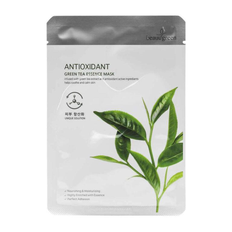 Тканинна маска для обличчя c екстрактом зеленого чаю BeauuGreen Antioxidant Green Tea Essence Mask 23 г, фото 1