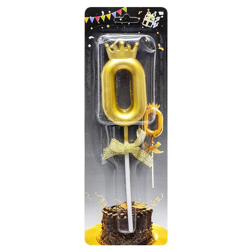 Свічка-цифра "0" з короною 5,5см ЗОЛОТО JY-1064 KNZ