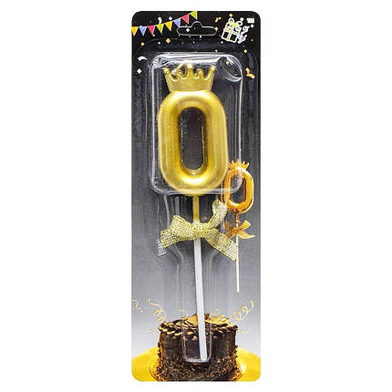 Свічка-цифра "0" з короною 5,5см ЗОЛОТО JY-1064 KNZ, фото 1
