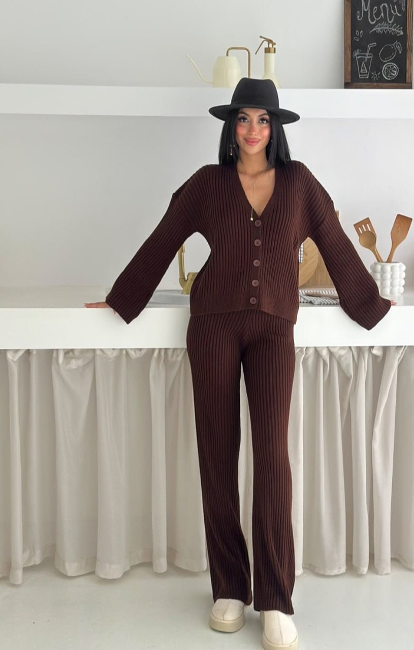 Теплий молодіжний брючний костюм двійка в'язаний, штани і кофта універсальний розмір 42-48