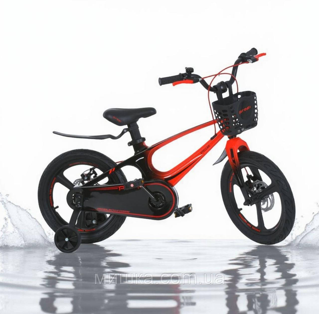 Дитячий магнієвий велосипед, доп.колеса, крила, кошик, дискові гальма, PROF1 18", фото 1