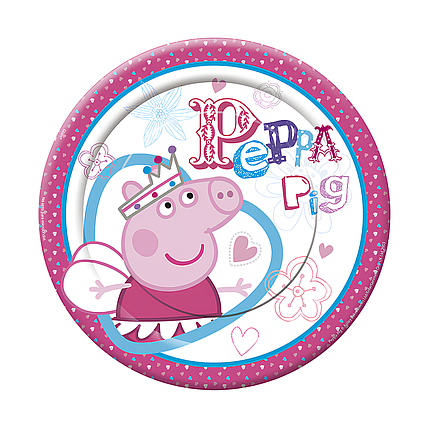 Тарілки паперові одноразові 18см Свинка Пеппа з короною | Поштучно, фото 1
