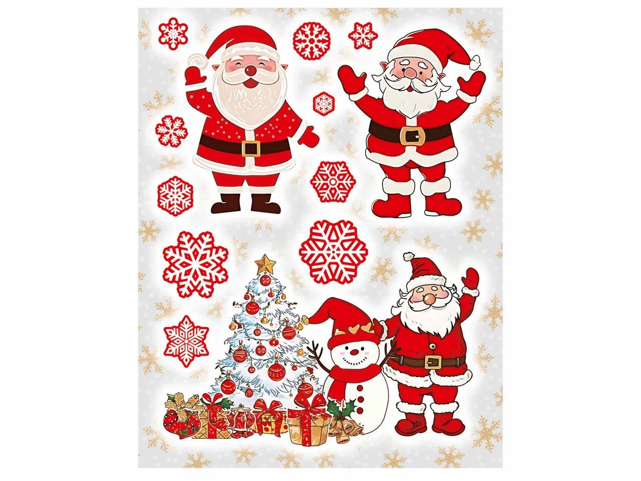Багаторазові новорічні наклейки на вікна Санта Клаус Livarno Home 13 шт., набір новорічних наклейок 38 х 30 см, фото 1
