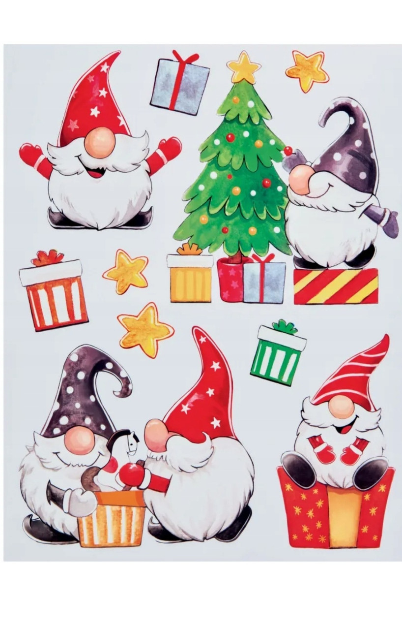 Багаторазові новорічні наклейки на вікна Гноми Livarno Home 10 шт., набір новорічних наклейок 38 х 30 см, фото 1