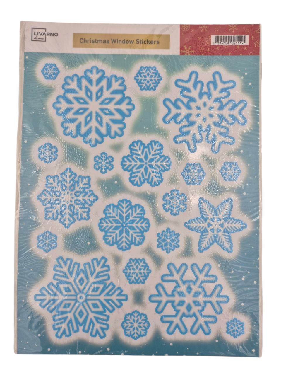 Багаторазові новорічні наклейки на вікна Сніжинки Livarno Home 20 шт., набір новорічних наклейок 38 х 30 см, фото 1
