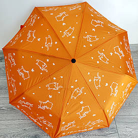 Парасолька складна напівавтомат Mario 232 з кішками, Помаранчева
