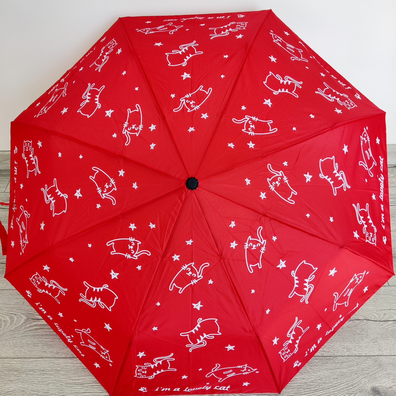 Парасолька складна напівавтомат Mario 232 з кішками, червона, фото 1