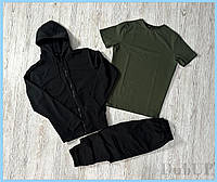 DU Демісезонний спортивний костюм New Dub чорна кофта на змійці штани двонитка футболка хакі для жінок TOK19\C