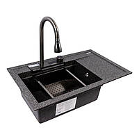 Кухонна гранітна мийка VALESO ATRUM 7950 графіт з сушкою та змішувачем