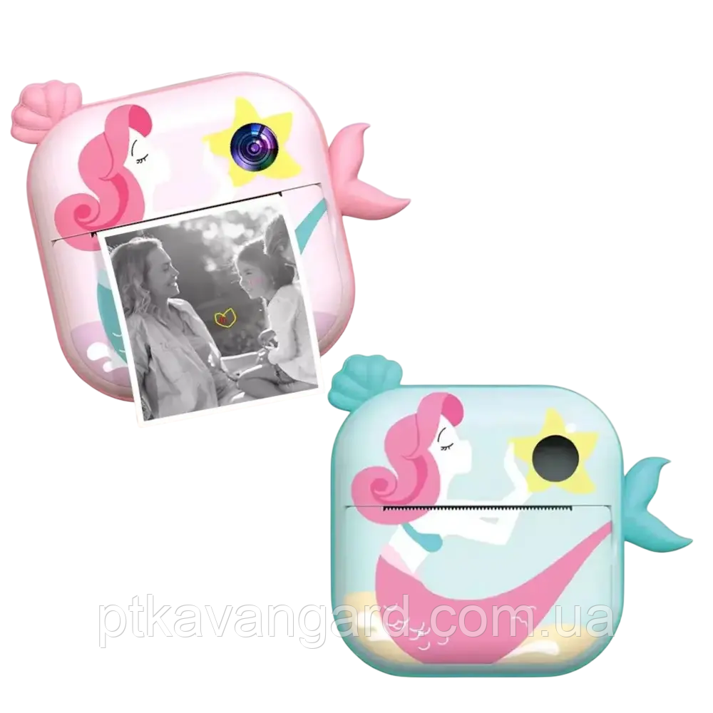Фотоапарат принтер дитячий "Русалка" з миттєвим друком, з рулонами паперу 2 шт, 2 кольори 30564, фото 1