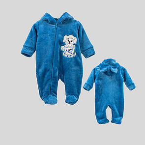 Дитячий однотонний теплий комбінезон з капюшоном