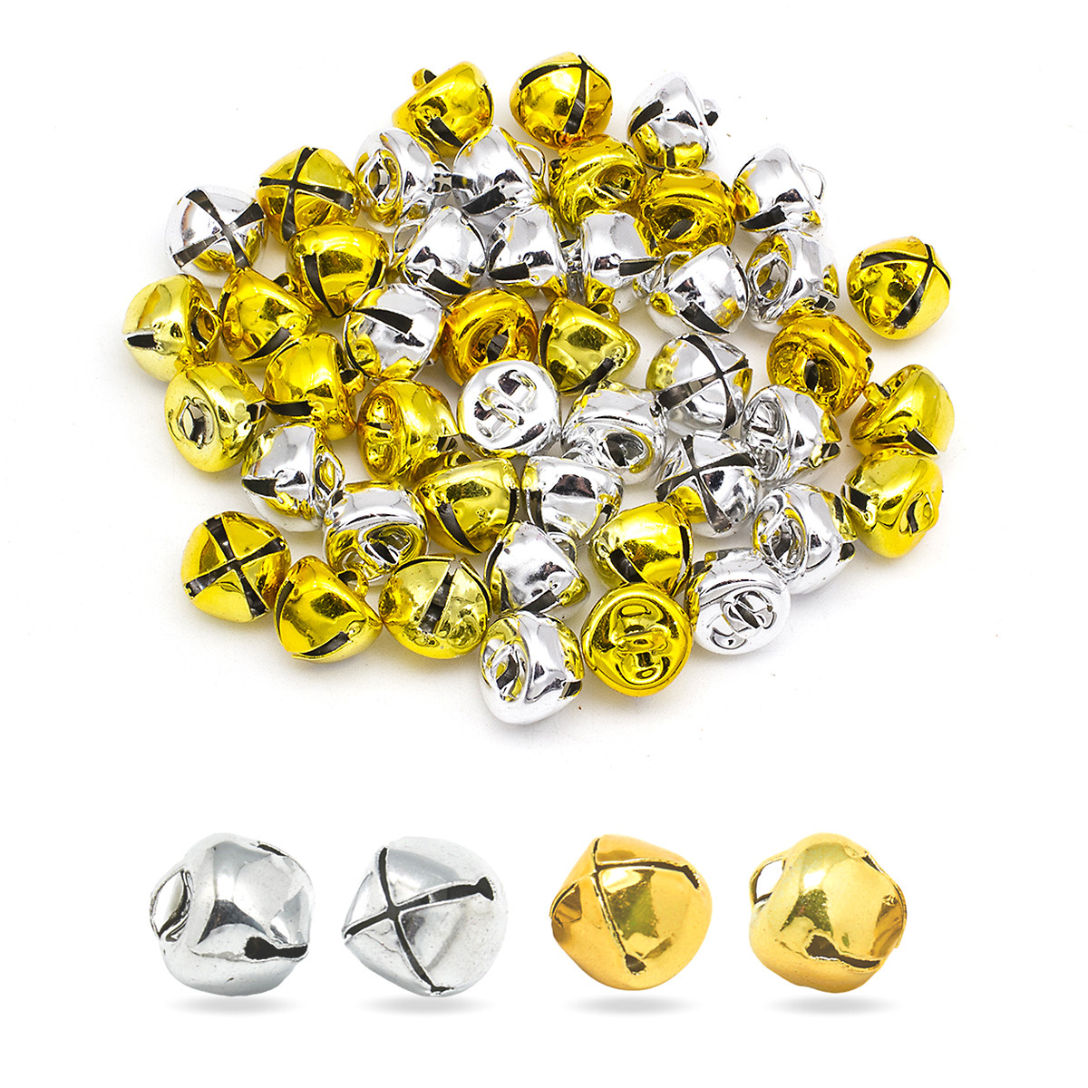 Підвіски Шарми Колокільчики, Залізо, Колір: Золото та Срібло, 8 мм, 2 кольори по 25 шт., 50 шт./паковання, фото 1