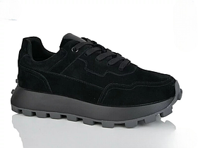 Жіночі однотонні кросівки в чорному кольорі з натуральної замші