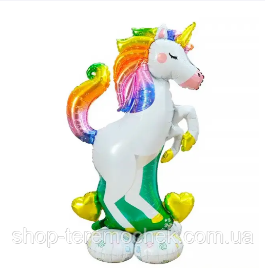 Куля фольгована фігурна Єдиноріг різнокольоровий стояча на підставці  70х112 см для повітря Китай, фото 1
