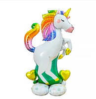 Куля фольгована фігурна Єдиноріг різнокольоровий стояча на підставці  70х112 см для повітря Китай