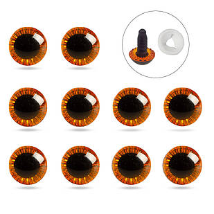 Око для Іграшок і Кукол зі Штифтом і Фіксатором, Пластик, Жовтогарячий, 15 мм, 10 шт