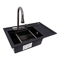 Гранітна мийка VALESO ATRUM 7950 чорний металік з сушкою та набором