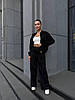 Чорний жіночий базовий повсякденний замшевий костюм-двійка оверсайз: Широкі Штани та Кофта на блискавці, фото 4