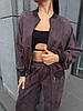 Коричневий жіночий базовий повсякденний замшевий костюм-двійка оверсайз: Широкі Штани та Кофта на блискавці, фото 9