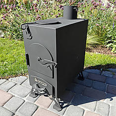 Піч буржуйка тривалого горіння "Вогонь" в гараж, на дачу, для теплиці, з варильною поверхнею, сталь 4мм