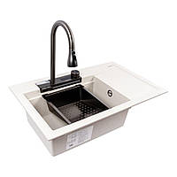 Гранітна мийка VALESO ATRUM 7950 матова біла з крапкою з сушкою та набором