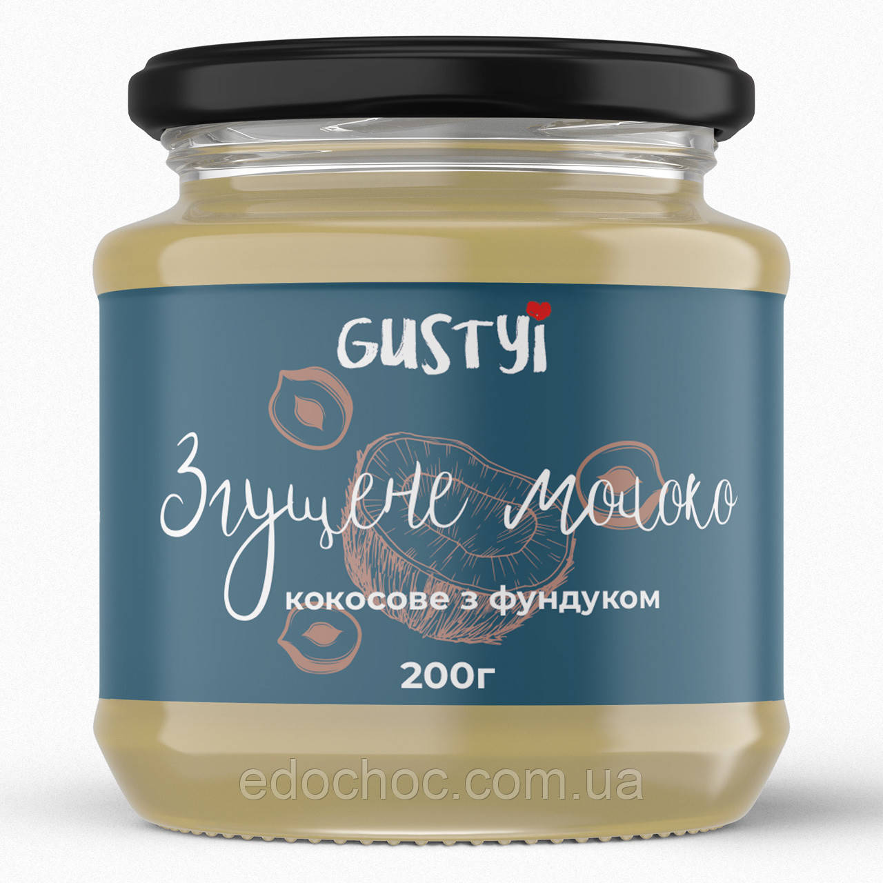 Кокосове згущене молоко з фундуком, ТМ Gustyi, 200г, фото 1