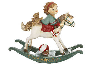 Новорічна статуетка дівчинка на конячці-гойдалці 15,5 см