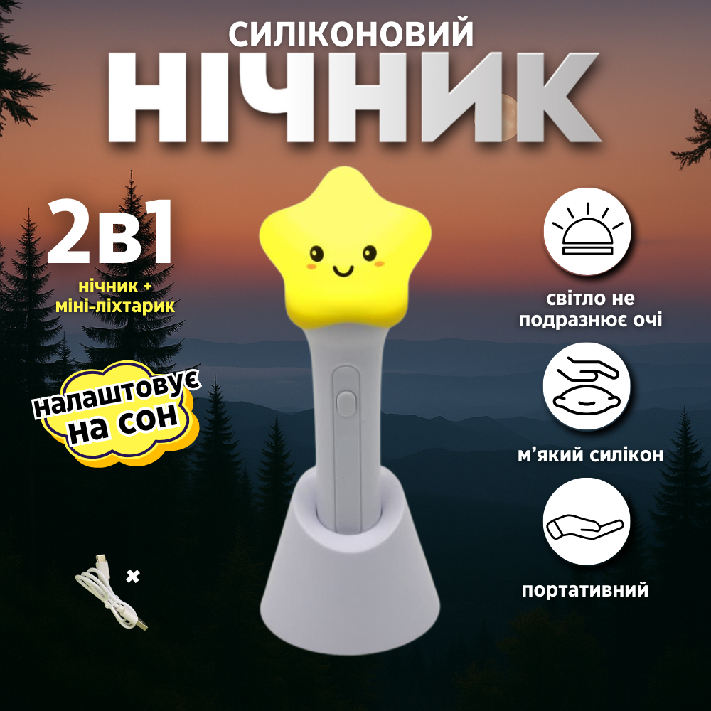 Нічник силіконовий м'який, дитячий нічник настільний бездротовий з акумулятором Hechpro (2306), фото 1