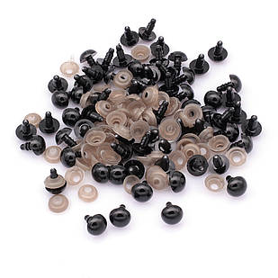 Око з фіксатором і Штифтом, для Іграшок Круглі, Чорні, 6 мм, (50 пар)
