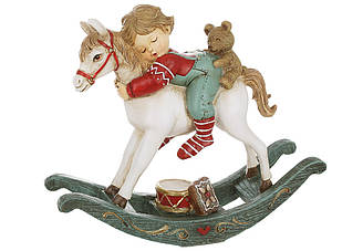 Новорічна статуетка хлопчик на конячці-гойдалці 19 см