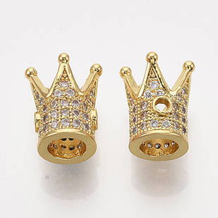 Бусини Латунь із Фіанітами, Корона, Стійке Покриття, Золото/Бісколірний, 12х10х10мм, Отвір 1.5 мм, 2 шт