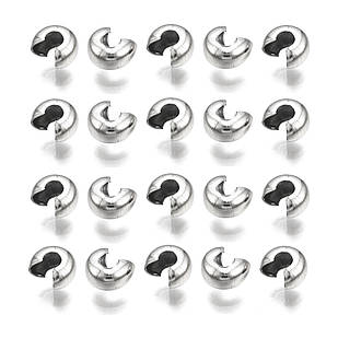 Бусини Кришки Кримпів із неіржавкої сталі, Оболочки для Затискних Бусин Стопперів, 5.5х4мм, Отвір 1.6 мм