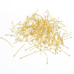 Піни з Шариком, Латунь, Колір: Золото, Розмір: 30х0.5мм, Кулька 2 мм, приблизно 330 шт./25г