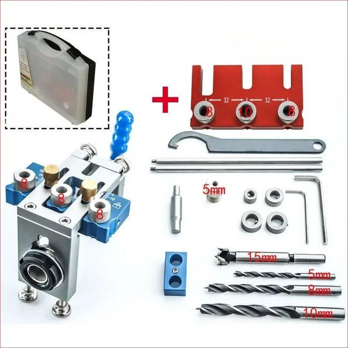 Меблевий кондуктор Yomo для збирання меблів (мініфікс, шканти) швидкозатискна + пластикова валіза, комплект