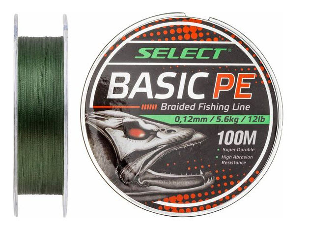 Шнур Select Basic PE 100 м (темн-зел) 0.12 мм 5.6 кг (69110), фото 1