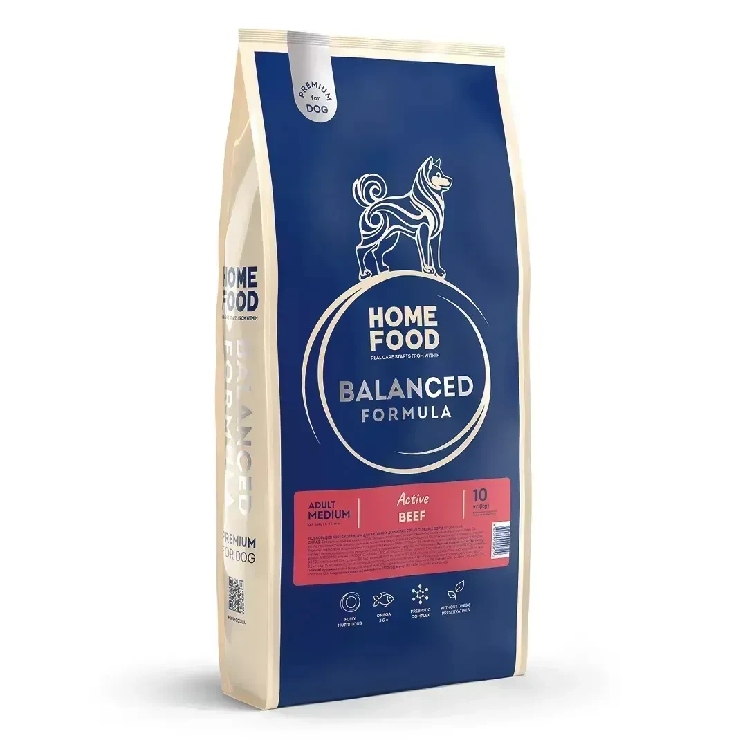 Сухий корм для активних дорослих собак середніх порід Home Food Active Balanced Formula яловичина 10 кг, фото 1