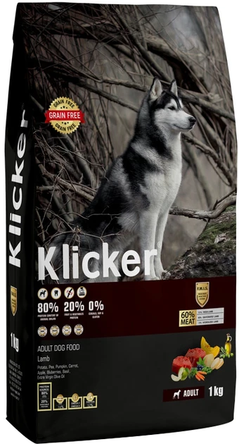 Сухий корм Hermos Klicker Холистик беззерновий для дорослих собак з ягнятком 1 кг, фото 1