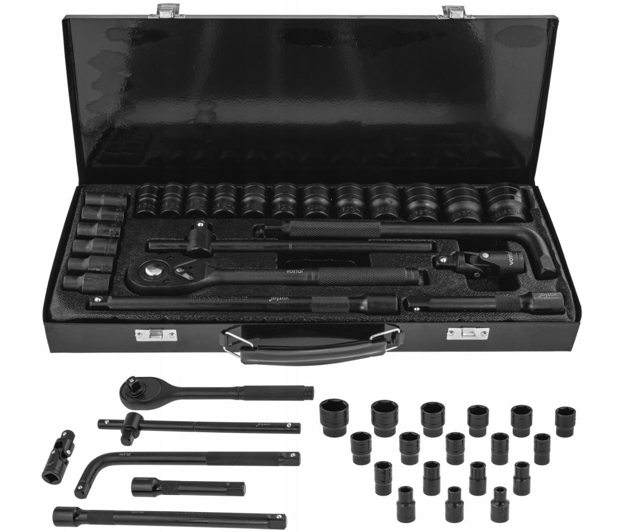 Набір інструментів ударних 24 од. 1/2" (6 гр.) (8-32 мм, Cr-Mo), у металевому кейсі Vorfal V08126, фото 1