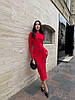 Червона жіноча базова облягаюча еластична сукня міді по фігурі в стилі SKIMS з віскози з розрізом, фото 6