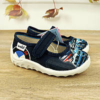 Тапочки текстильні сині для хлопчика з машинкою тм Waldi