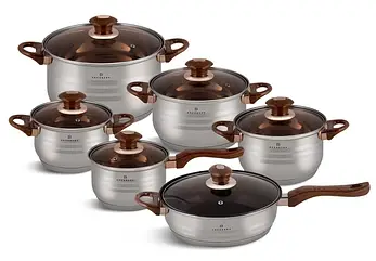 Набір Кастрюль-6 Предметів,Коричнева ручка,2.1/2.1/2.9/3.9/6.5/3.4 Літр EB-1143, фото 2