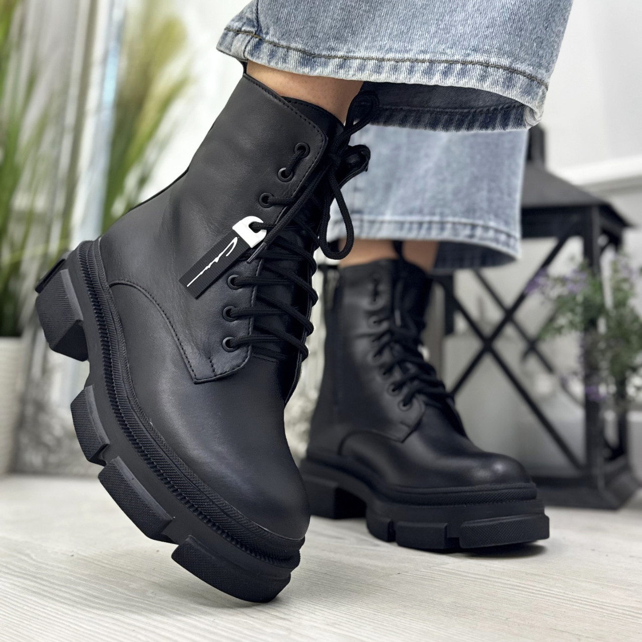 Черевики чорні шкіряні жіночі на шнурівці. 36-41 розміри, фото 1