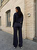 Графітовий жіночий базовий повсякденний костюм-двійка з турецької двонитки: кроп-світшот та прямі штани, фото 2