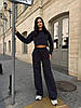 Графітовий жіночий базовий повсякденний костюм-двійка з турецької двонитки: кроп-світшот та прямі штани, фото 6